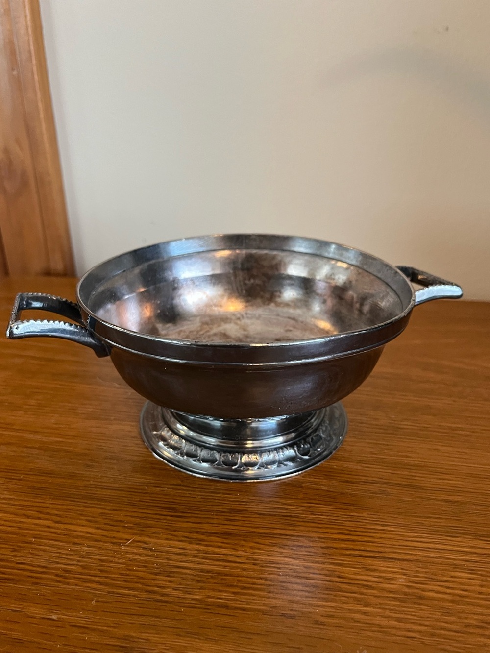 Vintage Two-Handled Silver Bowl - Dark Silver Finish